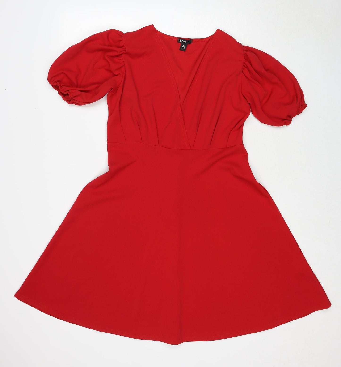 Boohoo Womens Red Polyacrylate Fibre Fit & Flare Size 16 V-Neck Pullover