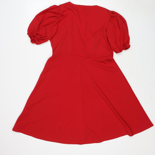 Boohoo Womens Red Polyacrylate Fibre Fit & Flare Size 16 V-Neck Pullover