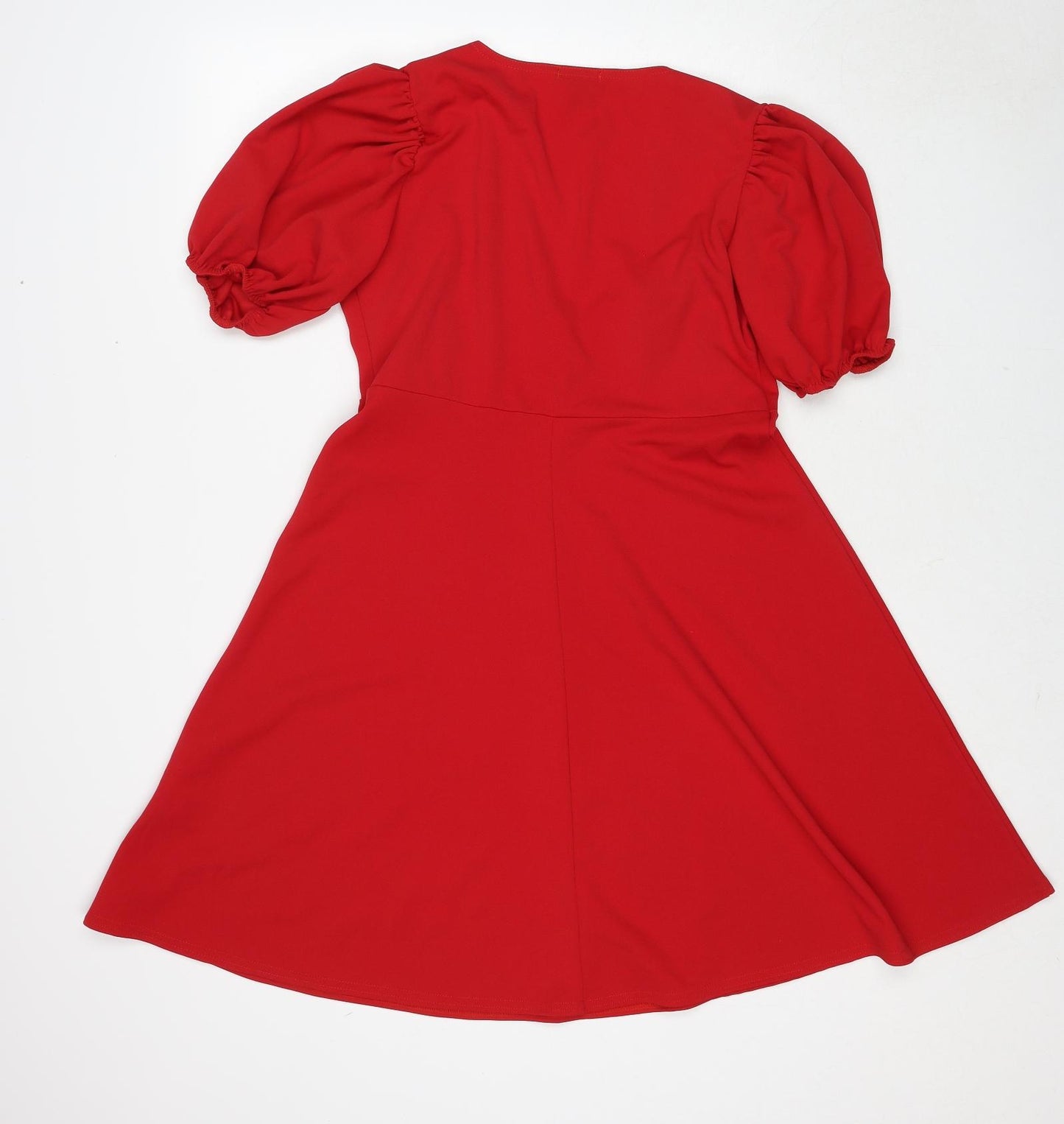 Boohoo Womens Red Polyacrylate Fibre Fit & Flare Size 16 V-Neck Pullover