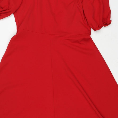 Boohoo Womens Red Polyacrylate Fibre Fit & Flare Size 16 V-Neck Pullover
