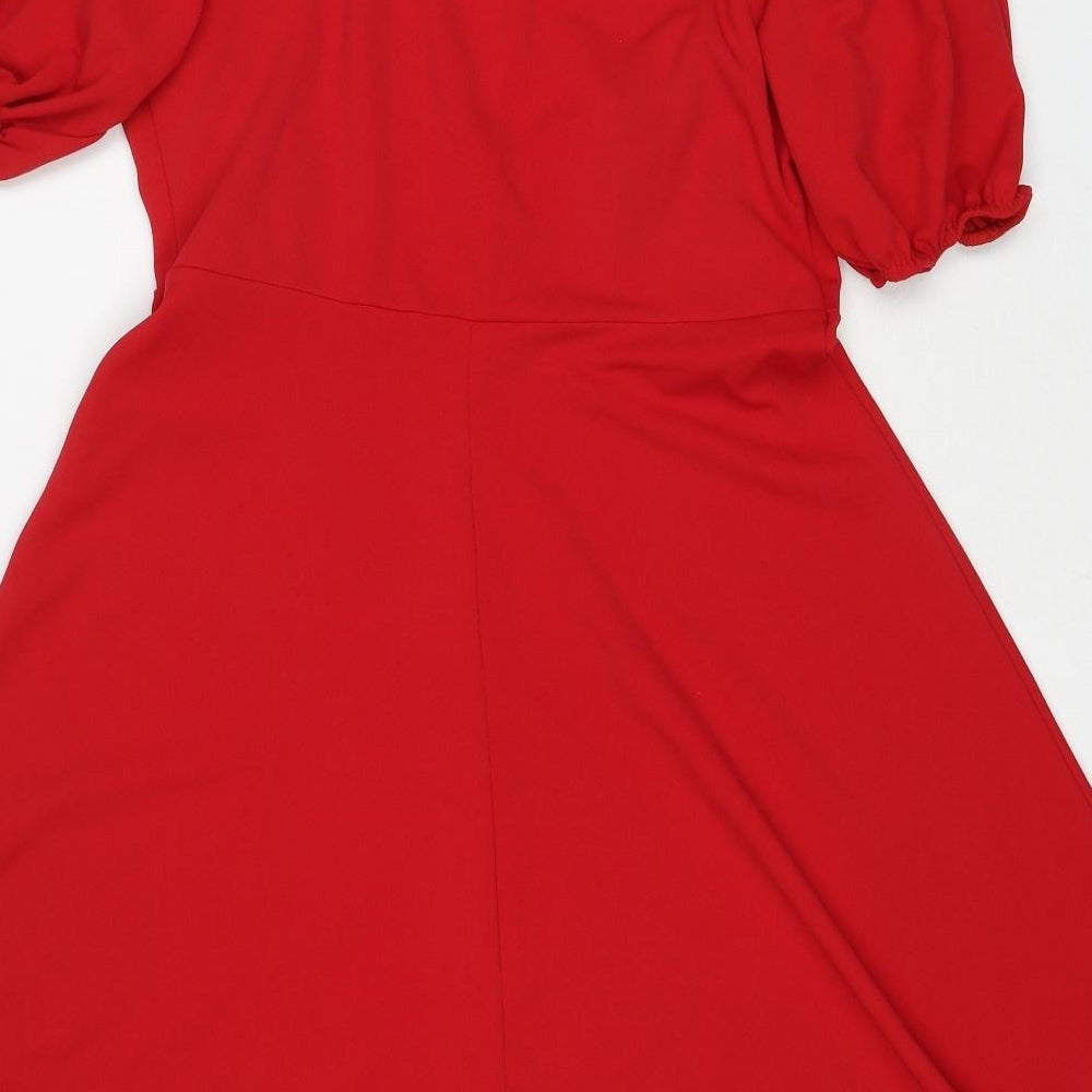 Boohoo Womens Red Polyacrylate Fibre Fit & Flare Size 16 V-Neck Pullover