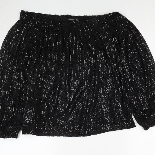 Boohoo Womens Black Polyester Basic Blouse Size 14 Off the Shoulder