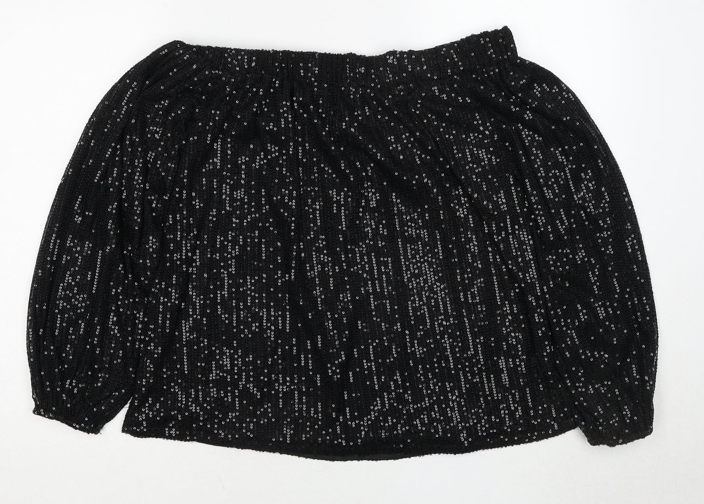 Boohoo Womens Black Polyester Basic Blouse Size 14 Off the Shoulder