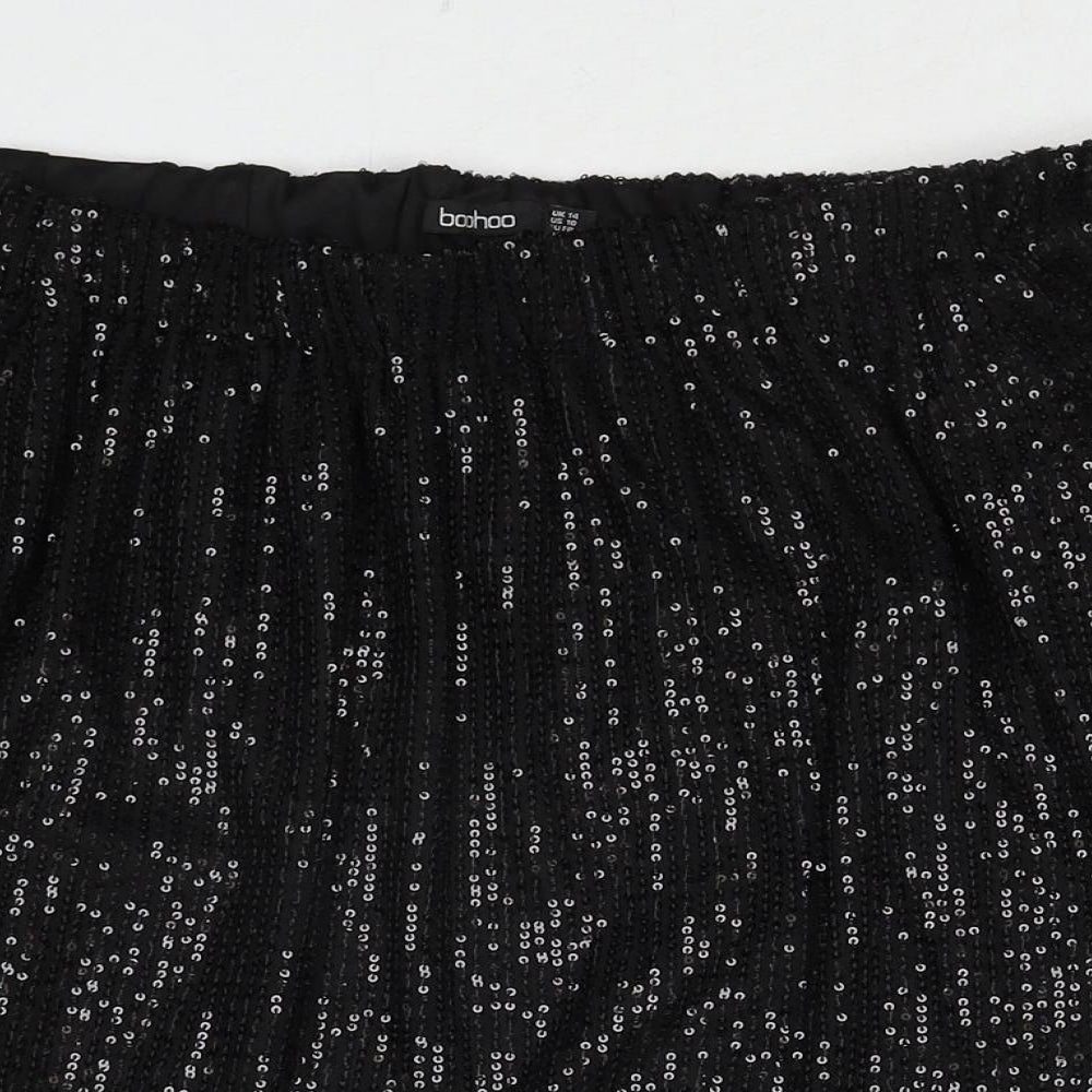 Boohoo Womens Black Polyester Basic Blouse Size 14 Off the Shoulder