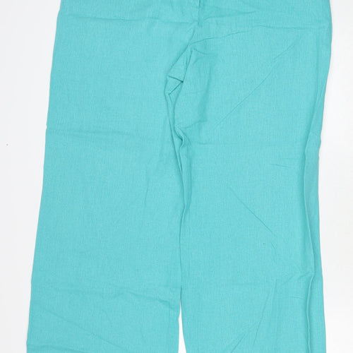 M&Co Womens Blue Linen Trousers Size 16 Regular Zip