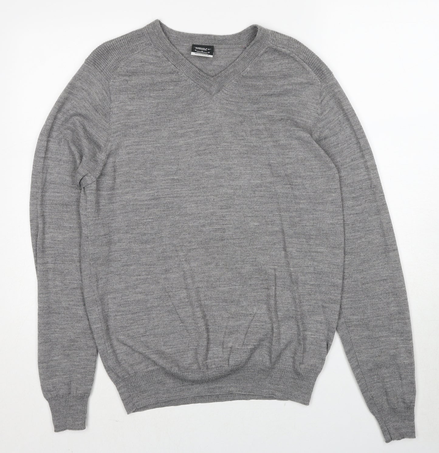 Nike Mens Grey V-Neck Wool Pullover Jumper Size M Long Sleeve