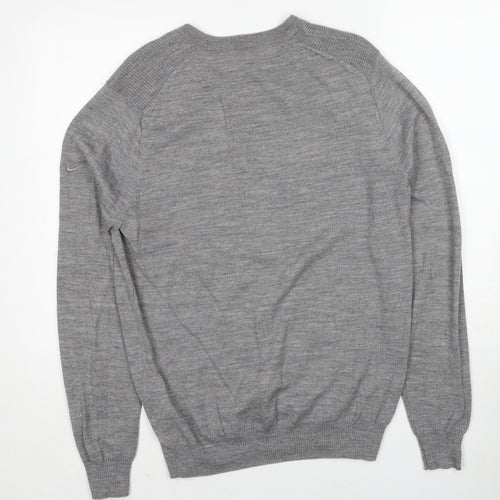 Nike Mens Grey V-Neck Wool Pullover Jumper Size M Long Sleeve