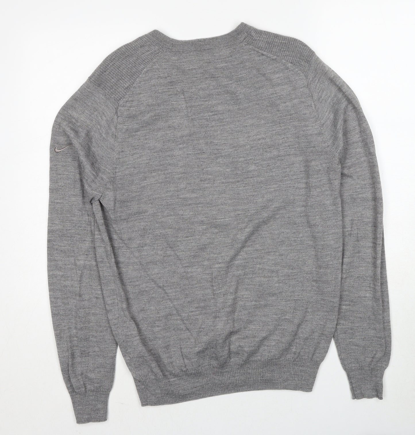Nike Mens Grey V-Neck Wool Pullover Jumper Size M Long Sleeve