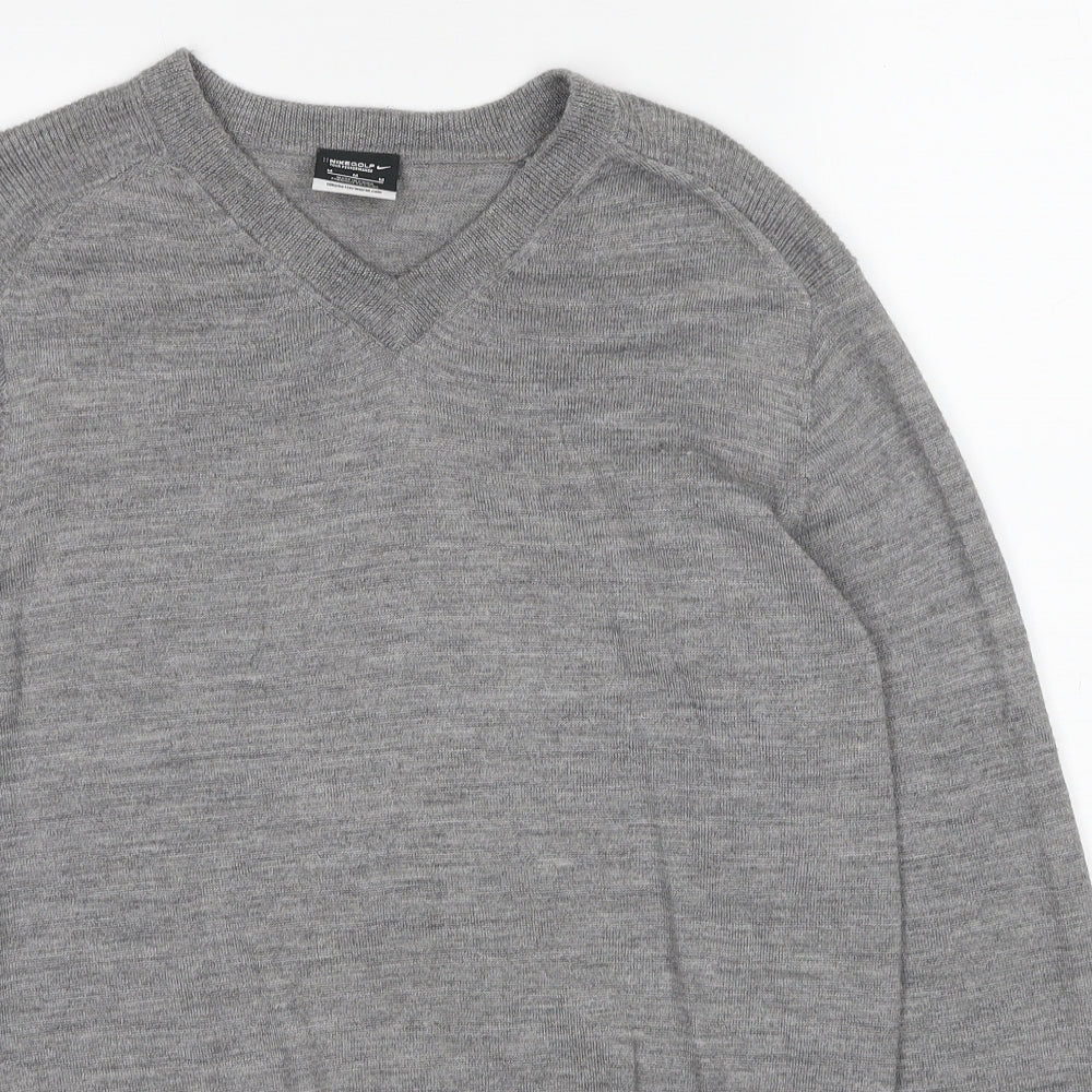 Nike Mens Grey V-Neck Wool Pullover Jumper Size M Long Sleeve