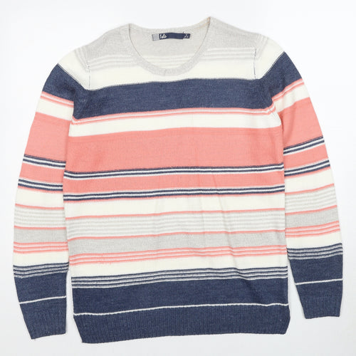 EWM Womens Multicoloured Round Neck Striped Acrylic Pullover Jumper Size 10 - Size 10-12