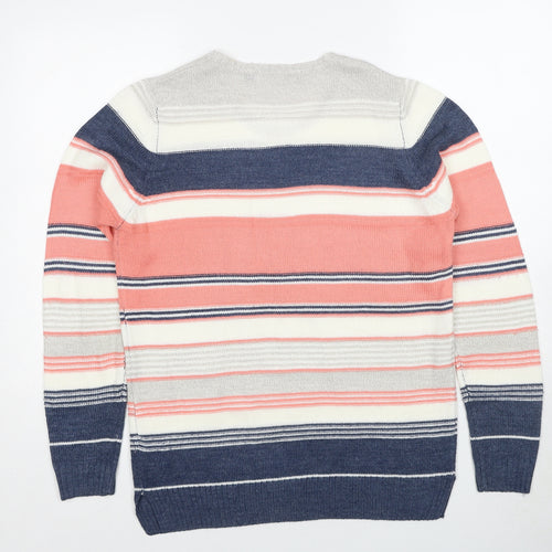 EWM Womens Multicoloured Round Neck Striped Acrylic Pullover Jumper Size 10 - Size 10-12