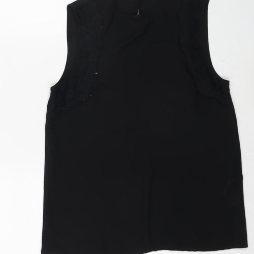 Warehouse Womens Black Polyester Basic Tank Size 10 Round Neck - Lace Detail