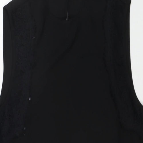 Warehouse Womens Black Polyester Basic Tank Size 10 Round Neck - Lace Detail
