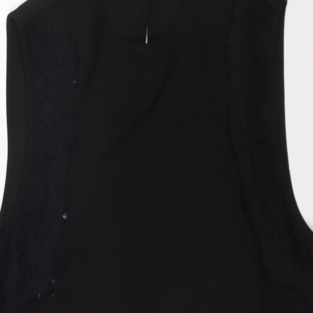 Warehouse Womens Black Polyester Basic Tank Size 10 Round Neck - Lace Detail