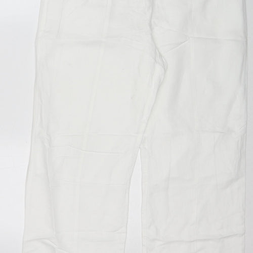 Monsoon Womens White Linen Trousers Size 14 Regular Zip