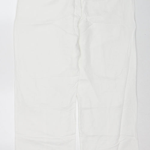 Monsoon Womens White Linen Trousers Size 14 Regular Zip