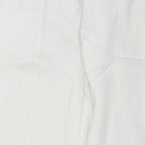 Monsoon Womens White Linen Trousers Size 14 Regular Zip