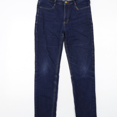 Marks and Spencer Womens Blue Cotton Straight Jeans Size 10 Regular Zip