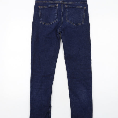 Marks and Spencer Womens Blue Cotton Straight Jeans Size 10 Regular Zip