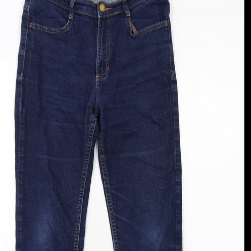 Marks and Spencer Womens Blue Cotton Straight Jeans Size 10 Regular Zip