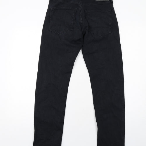 Marks and Spencer Mens Black Cotton Straight Jeans Size 30 in L31 in Slim Zip