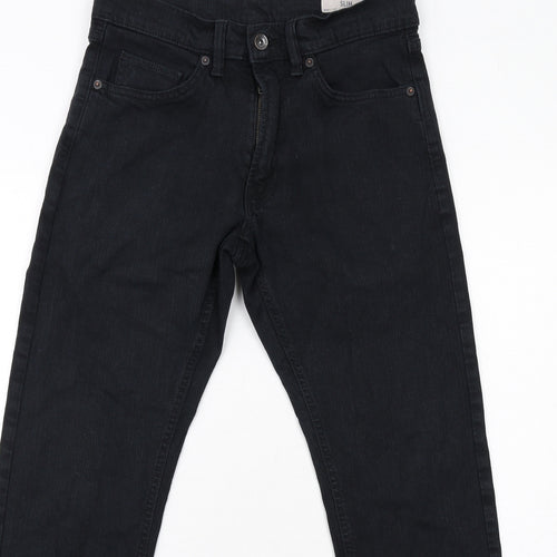 Marks and Spencer Mens Black Cotton Straight Jeans Size 30 in L31 in Slim Zip