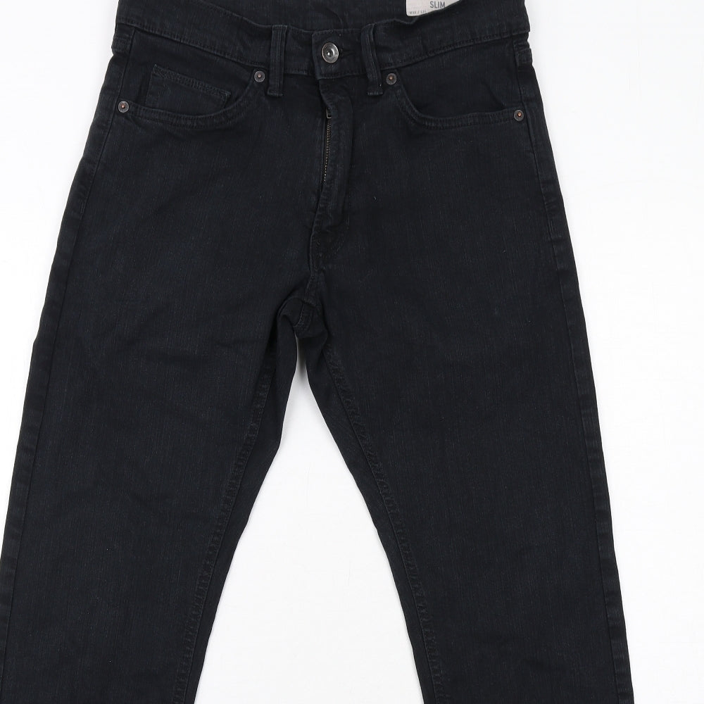 Marks and Spencer Mens Black Cotton Straight Jeans Size 30 in L31 in Slim Zip