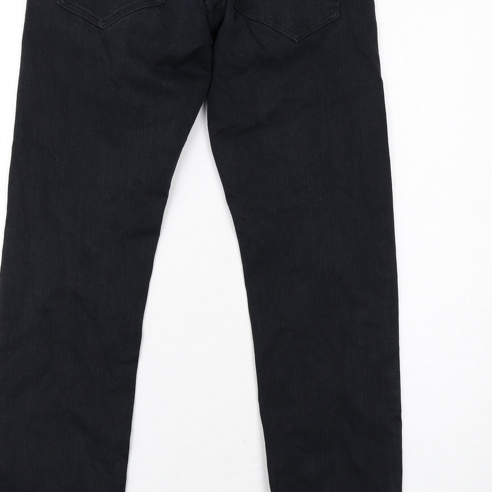 Marks and Spencer Mens Black Cotton Straight Jeans Size 30 in L31 in Slim Zip