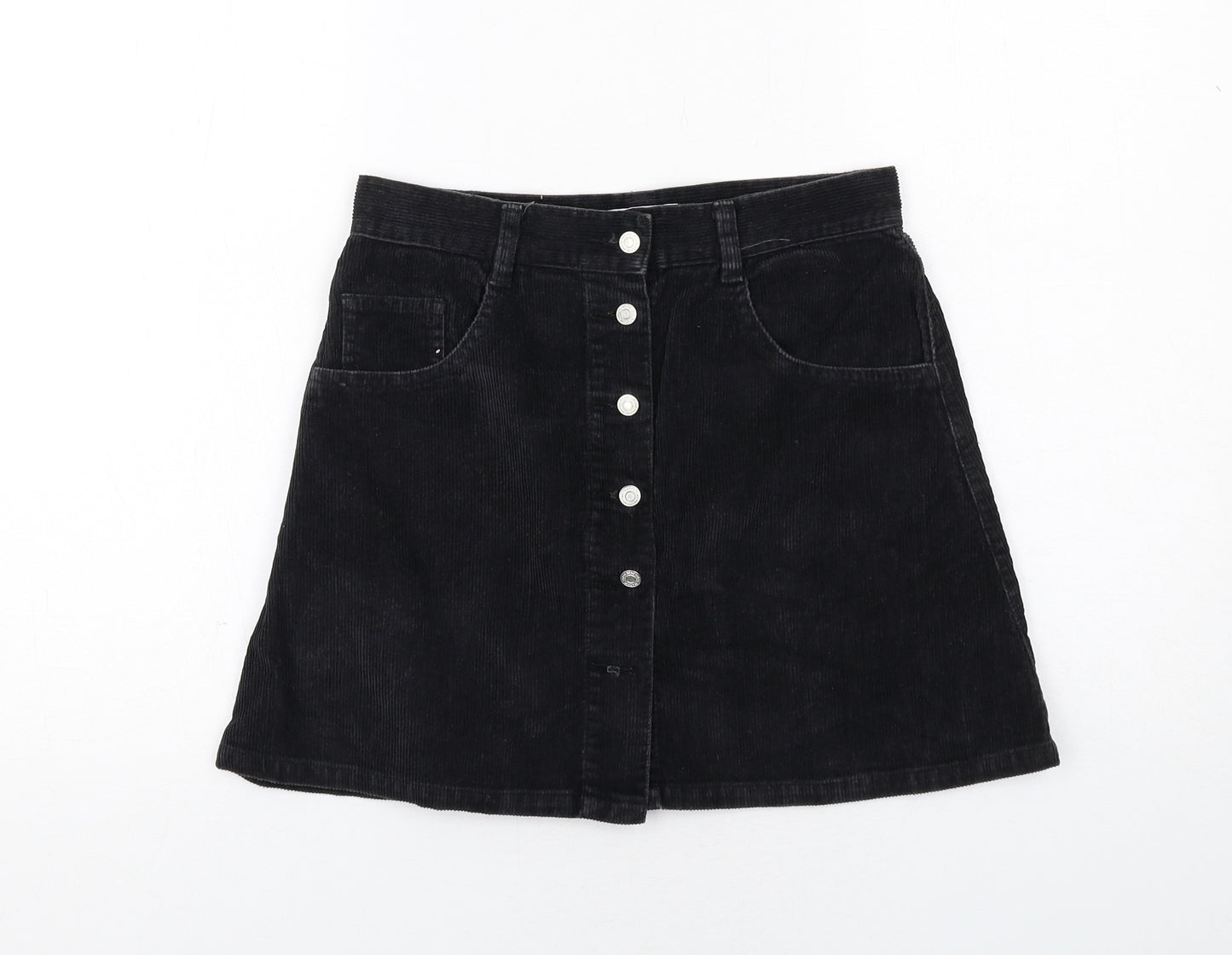 Topshop Womens Black Cotton A-Line Skirt Size 12 Button