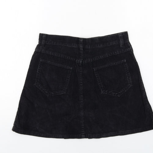 Topshop Womens Black Cotton A-Line Skirt Size 12 Button