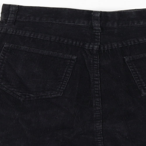 Topshop Womens Black Cotton A-Line Skirt Size 12 Button