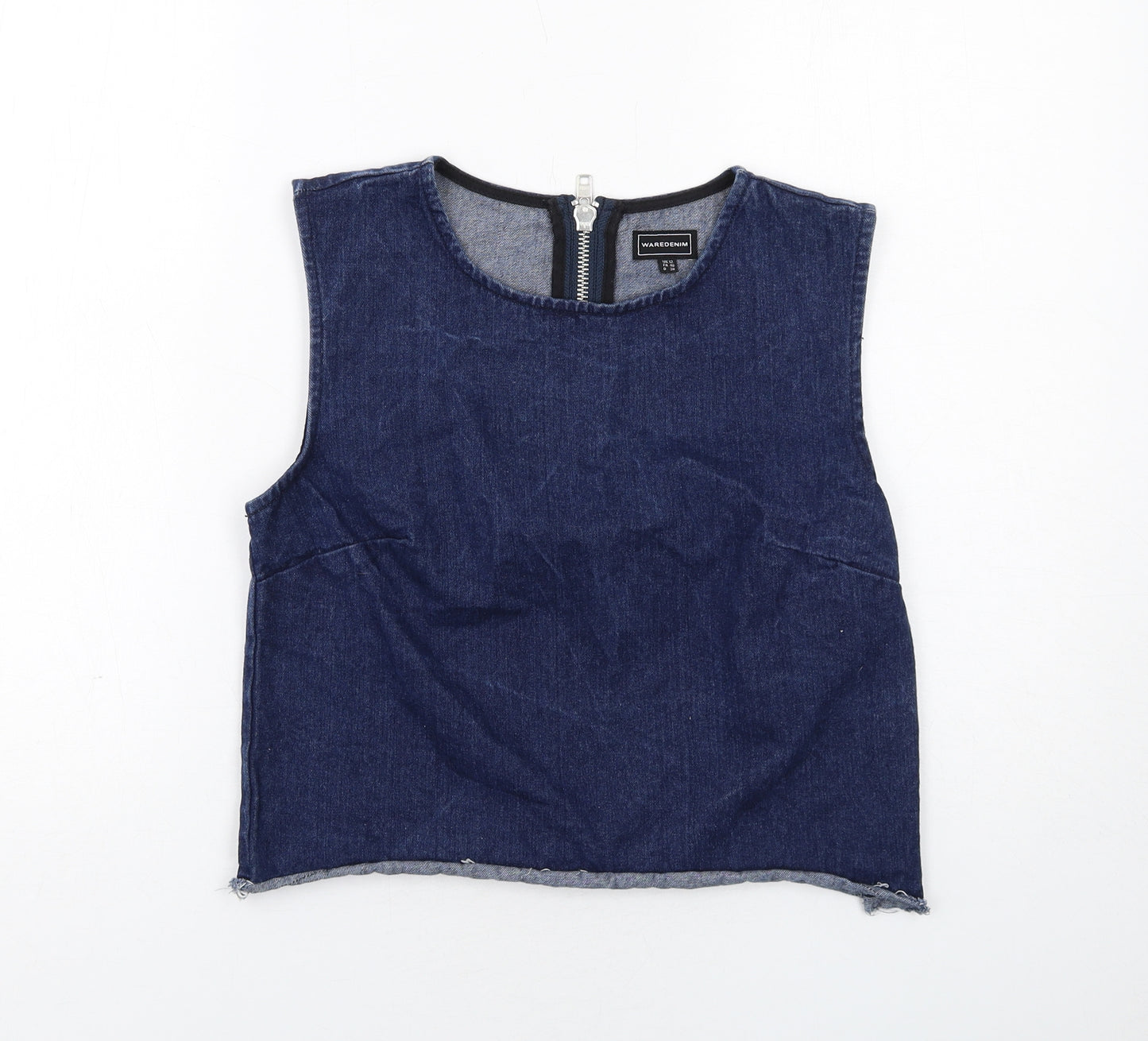 Warehouse Womens Blue Cotton Basic Tank Size 12 Round Neck