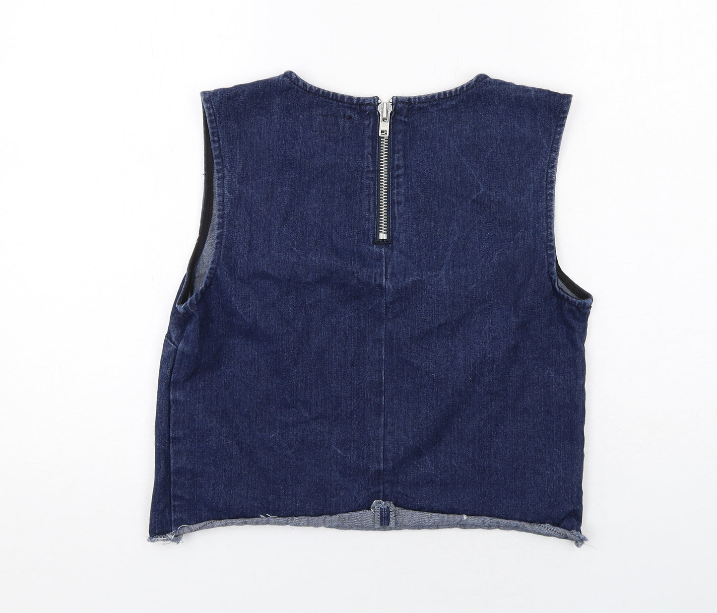 Warehouse Womens Blue Cotton Basic Tank Size 12 Round Neck