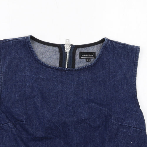 Warehouse Womens Blue Cotton Basic Tank Size 12 Round Neck