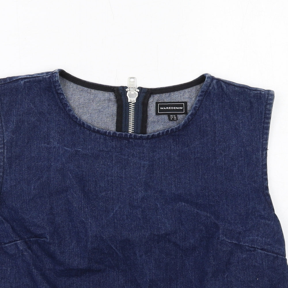 Warehouse Womens Blue Cotton Basic Tank Size 12 Round Neck