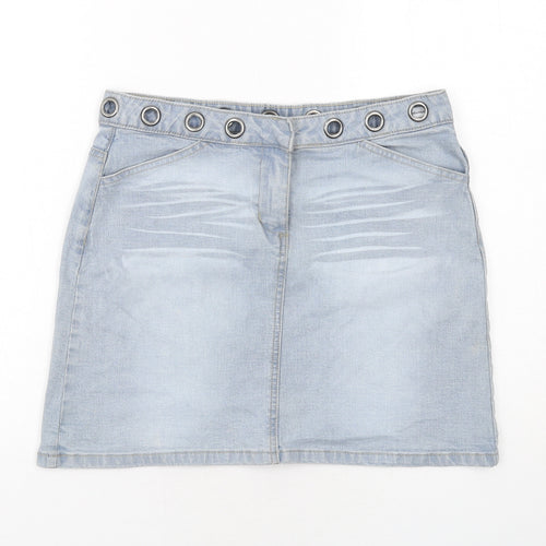 Mo Jean Womens Blue Cotton A-Line Skirt Size 12 Zip