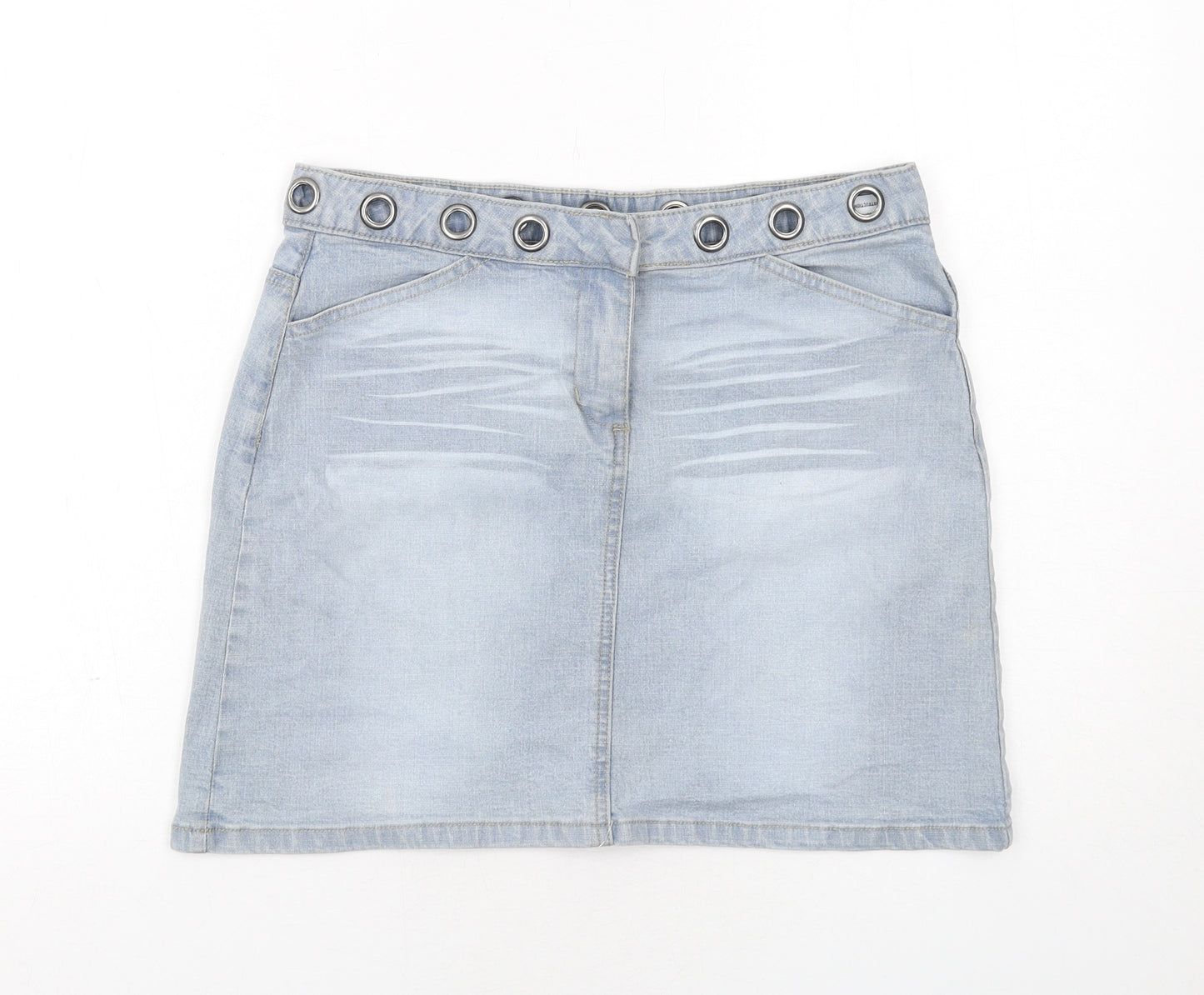 Mo Jean Womens Blue Cotton A-Line Skirt Size 12 Zip