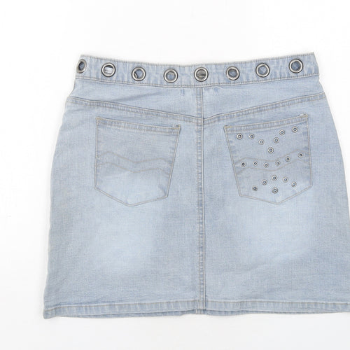 Mo Jean Womens Blue Cotton A-Line Skirt Size 12 Zip