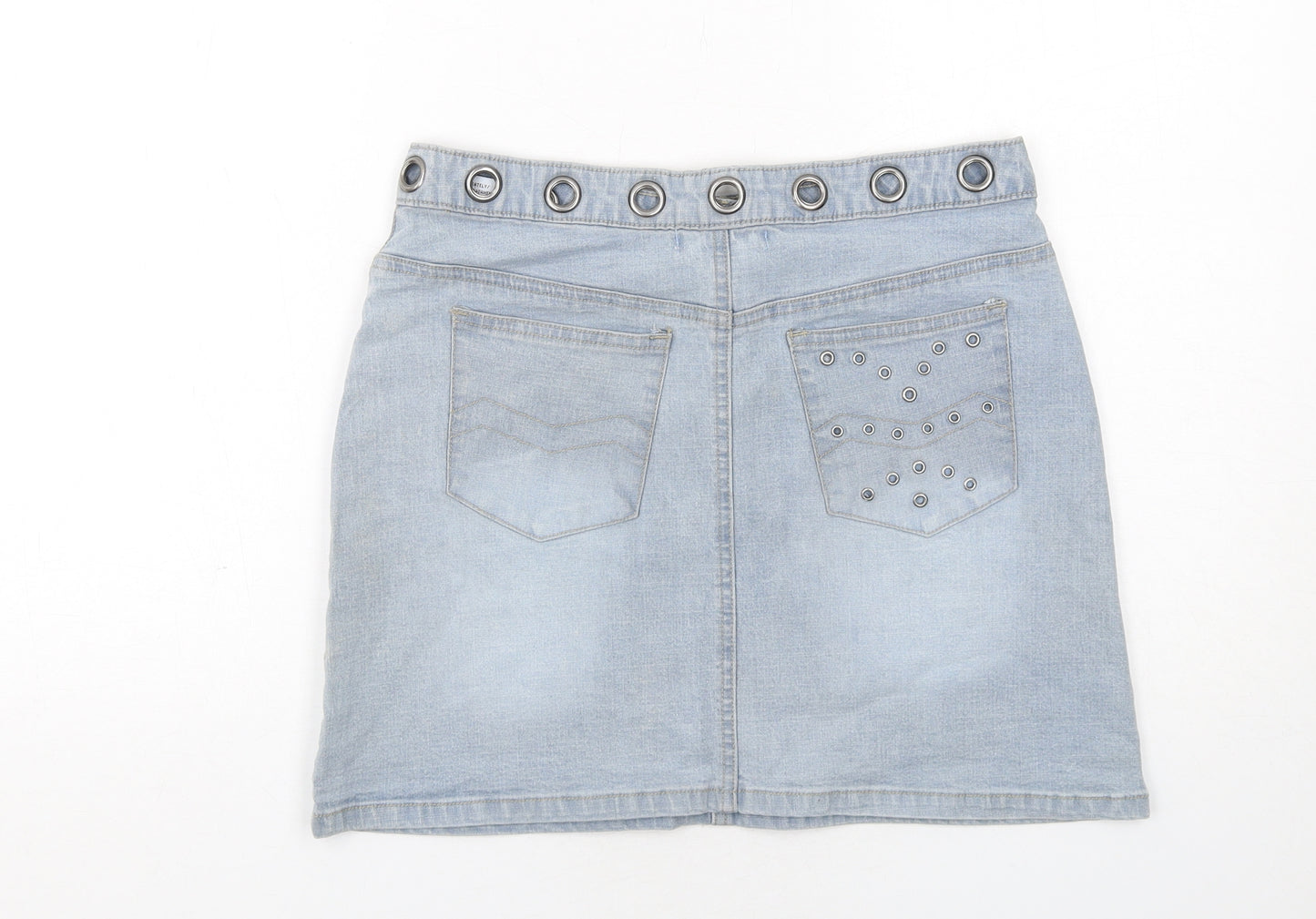 Mo Jean Womens Blue Cotton A-Line Skirt Size 12 Zip