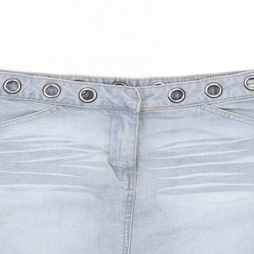 Mo Jean Womens Blue Cotton A-Line Skirt Size 12 Zip
