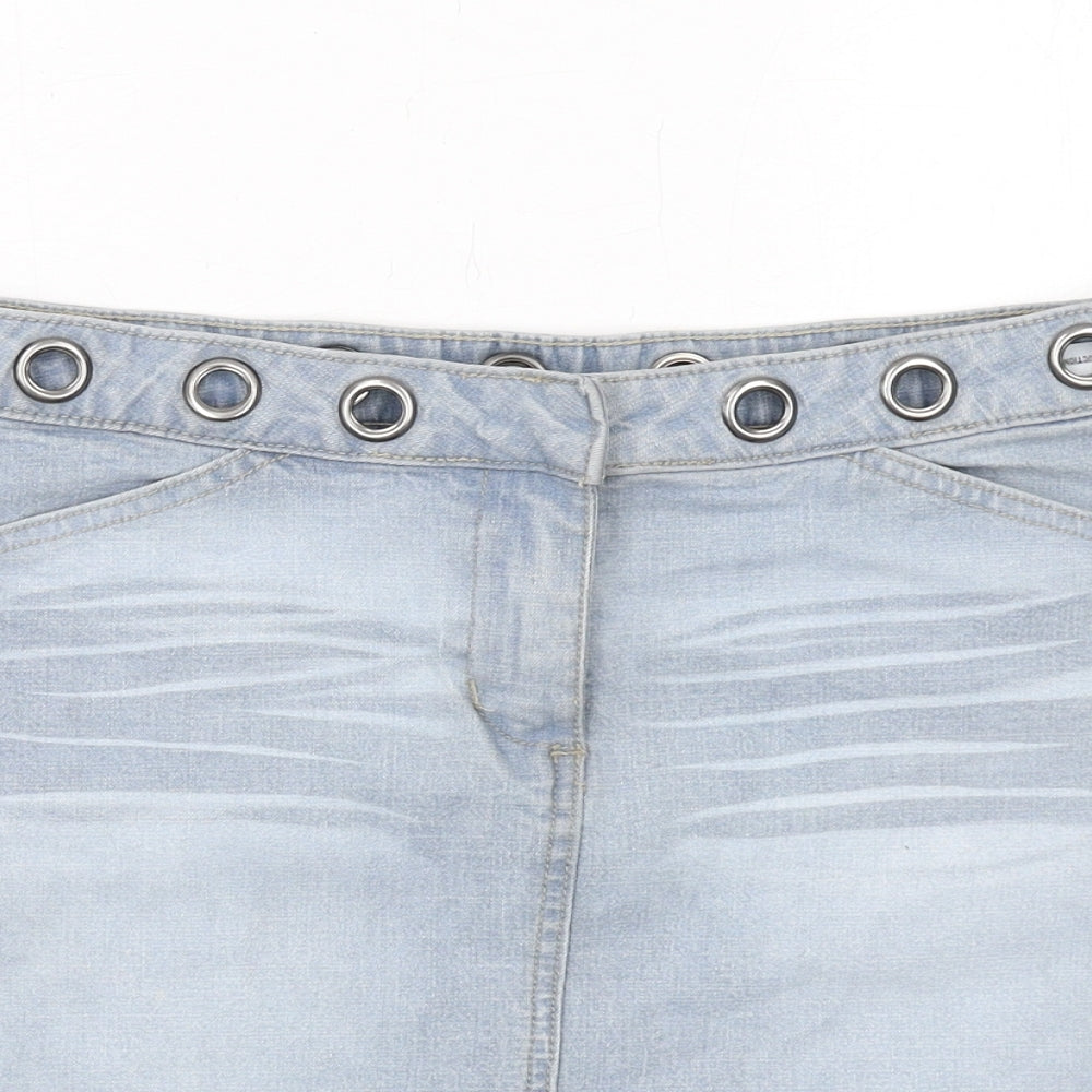 Mo Jean Womens Blue Cotton A-Line Skirt Size 12 Zip