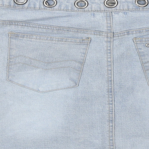 Mo Jean Womens Blue Cotton A-Line Skirt Size 12 Zip