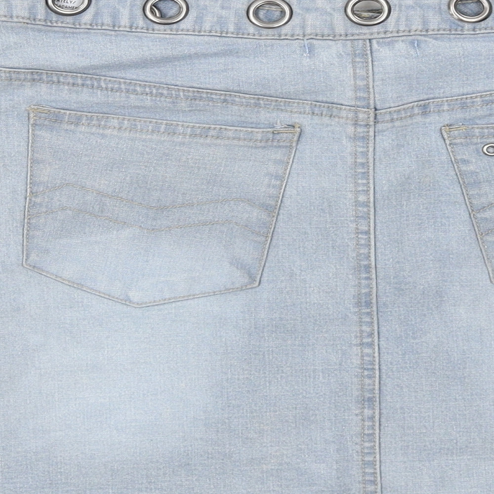 Mo Jean Womens Blue Cotton A-Line Skirt Size 12 Zip