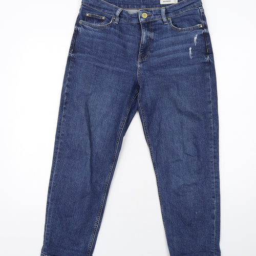 Marks and Spencer Womens Blue Cotton Boyfriend Jeans Size 12 Regular Zip