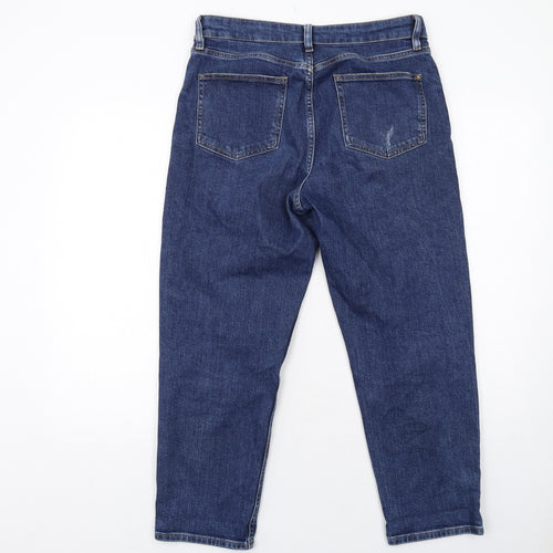 Marks and Spencer Womens Blue Cotton Boyfriend Jeans Size 12 Regular Zip