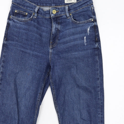 Marks and Spencer Womens Blue Cotton Boyfriend Jeans Size 12 Regular Zip