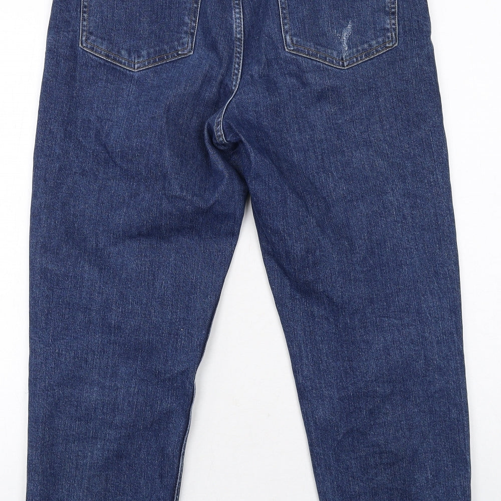 Marks and Spencer Womens Blue Cotton Boyfriend Jeans Size 12 Regular Zip