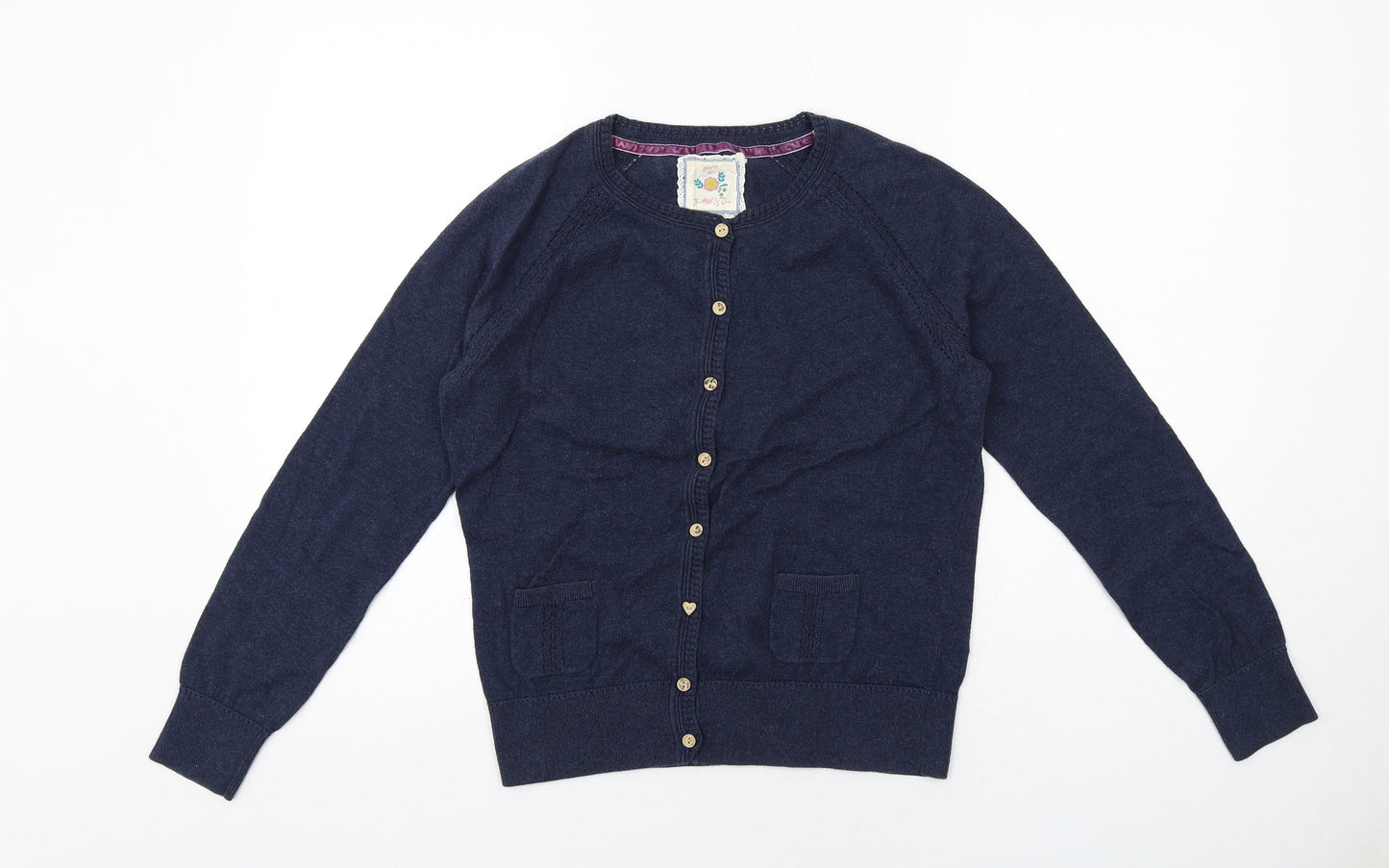 MANTARAY PRODUCTS Womens Blue Round Neck Cotton Cardigan Jumper Size 12
