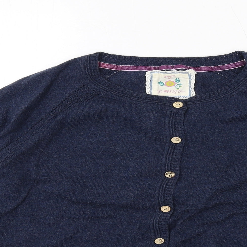 MANTARAY PRODUCTS Womens Blue Round Neck Cotton Cardigan Jumper Size 12