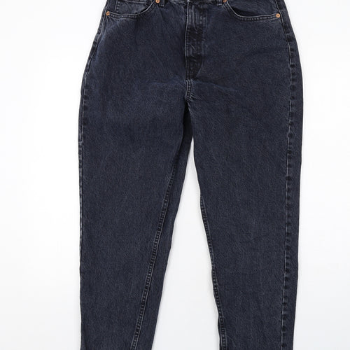 Zara Womens Black Cotton Tapered Jeans Size 14 Regular Zip